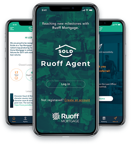 Mobile phones displaying Ruoff Agent App